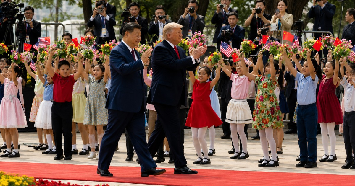 Xi Jinping Welcomes Trump to China with Flowers, Children, and American Flags