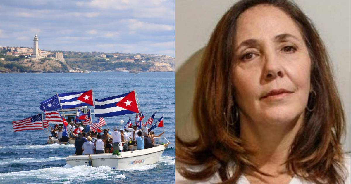 Imagen ilustrativa generada por IA de la flotilla a Cuba y Mariela Castro Espín © Collage/ChatGPT y Facebook/Mariela Castro.