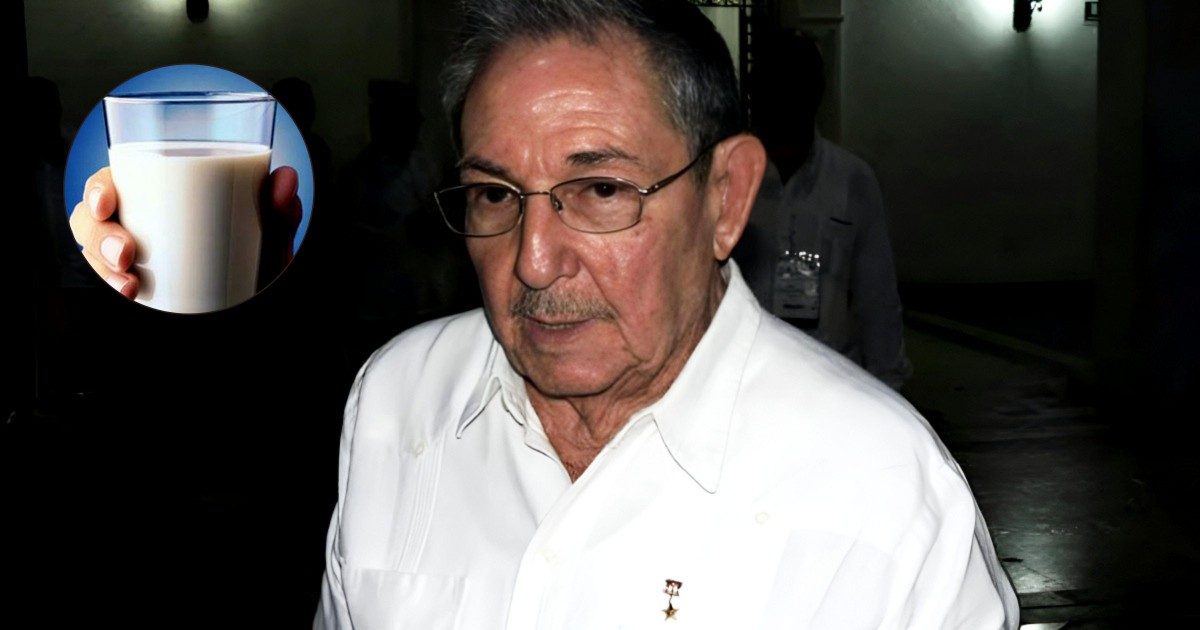 Raúl Castro y vaso de leche © misiones.cubaminrex.cu