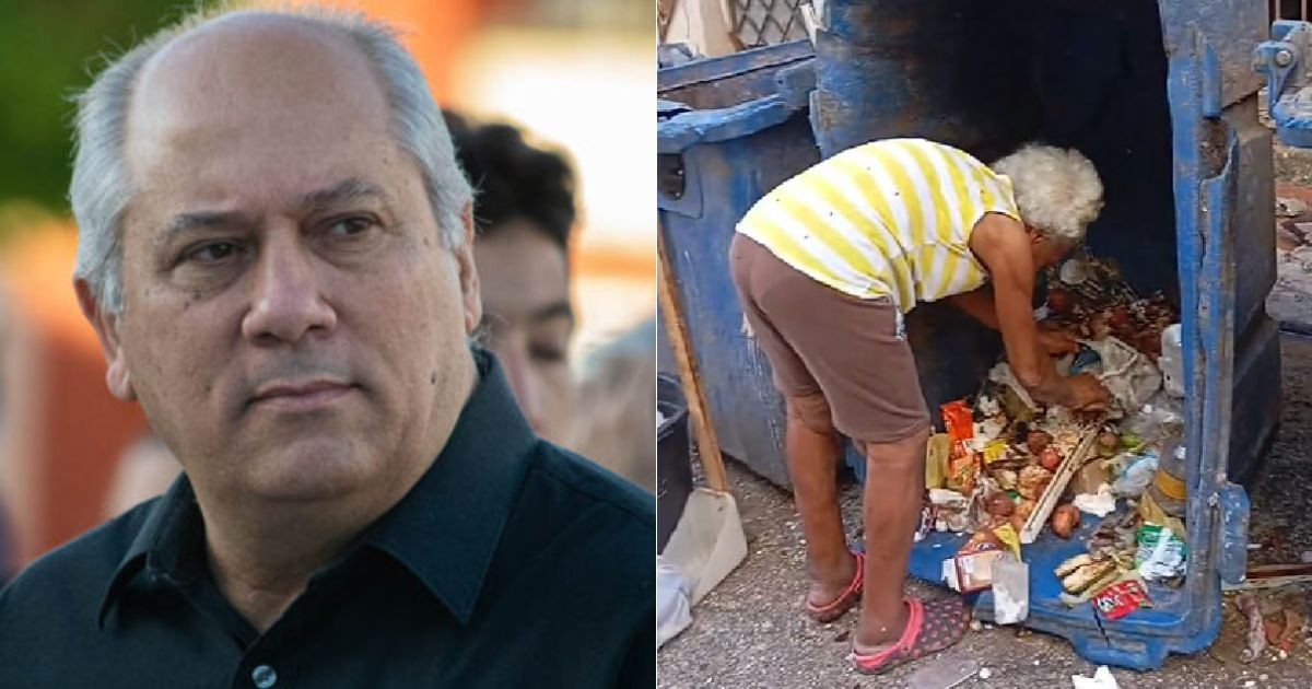Ministro de Cultura Alpidio Alonso y anciana buscando en la basura en Cuba © CMKX Radio Bayamo y FB/Silverio Portal