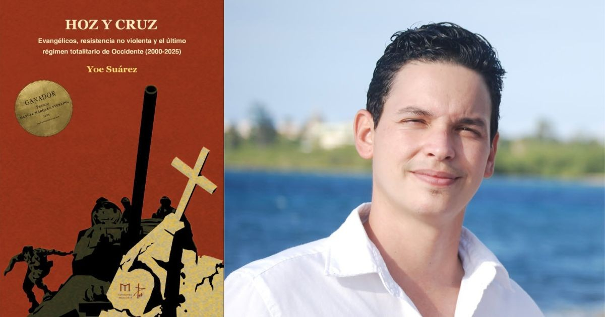 Libro «Hoz y Cruz» y su autor, el periodista Yoe Suárez © FB/Yoe Suárez