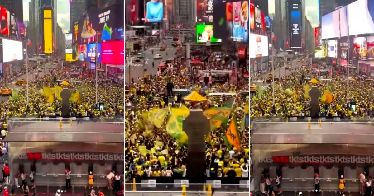 Brazilian Fans Flood Times Square Ahead of World Cup 2026 Opener