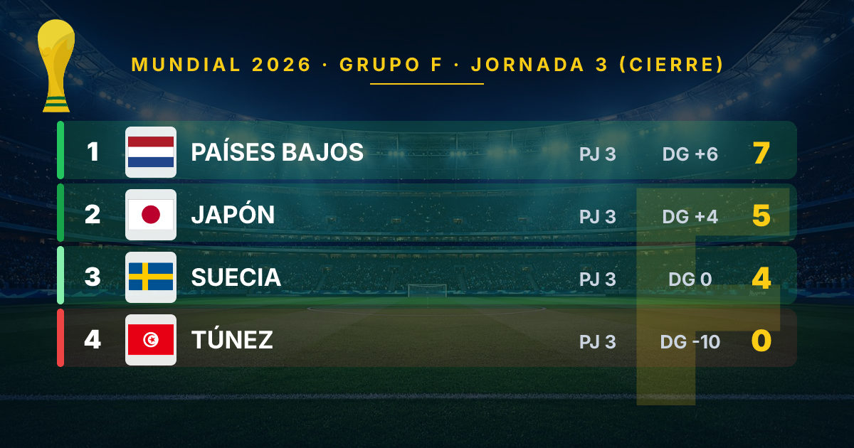Netherlands Tops Group F in 2026 World Cup; Tunisia Exits Without a Point