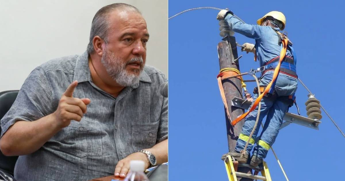 Manuel Marrero Cruz y trabajador eléctrico. © Collage/Redes Sociales.