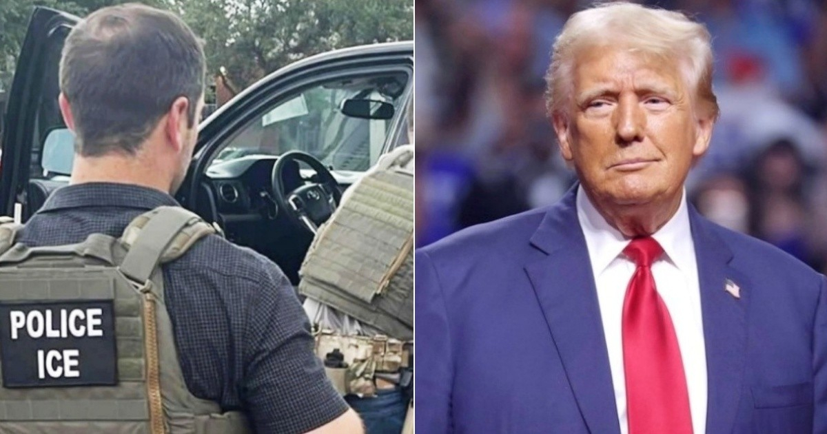 Agente de ICE junto a un vehículo (i) y Donald Trump (d) © Collage ICE - Flickr/Gage Skidmore