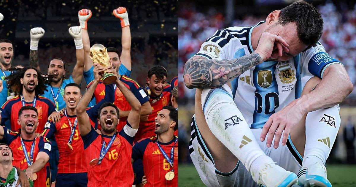 La Roja campeona/Messi entre lágrimas © Collage de X/@UEenMexico/@Messismo10