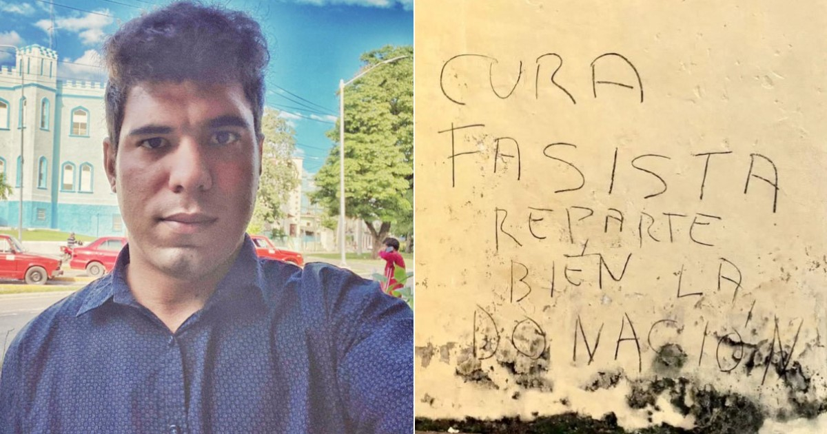 Adrián Martínez Cádiz y pintada en iglesia cubana © Facebook / Adrián Martínez Cádiz y Jorge Luis Pérez Soto