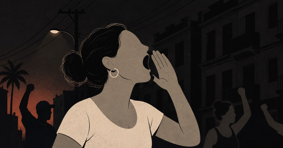 Mujer protestando (Ilustración) © CiberCuba/Sora