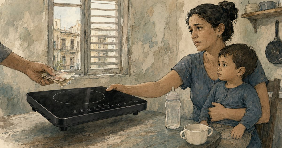 Desperate Mother in Havana Sells Induction Stove to Buy Milk for Her Child