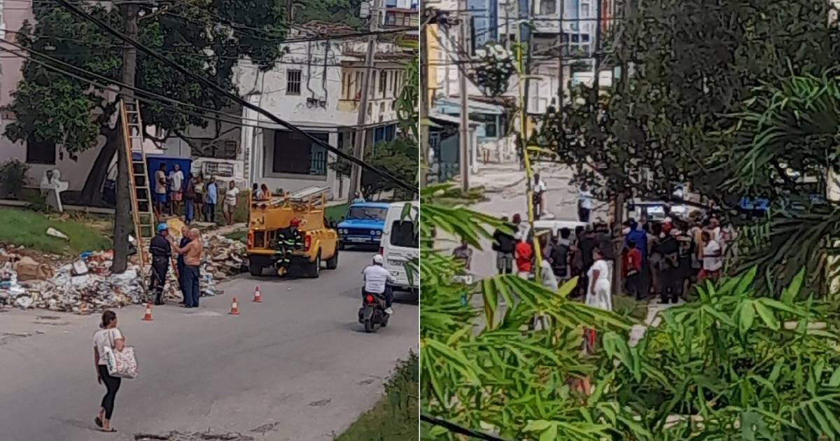 Residents of Marianao Halt Power Cut, Demand Work Order from Electrical Company Crew