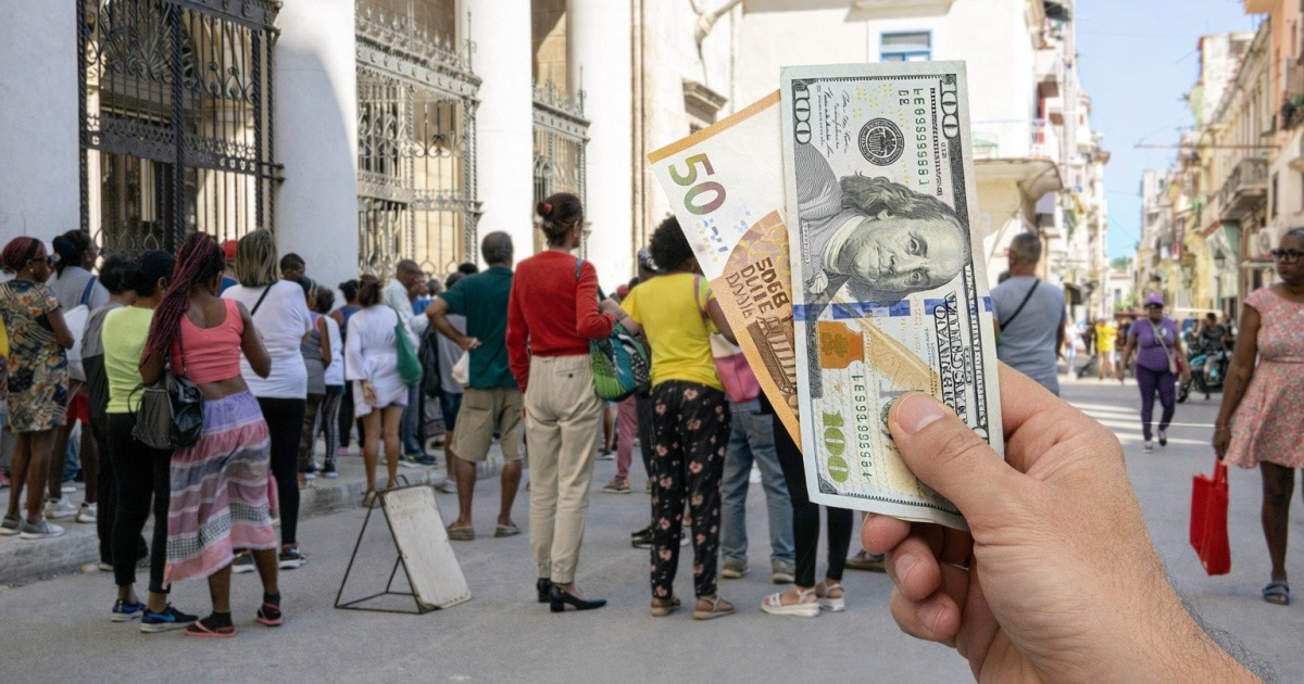 Gente en una calle en La Habana y billete de 100 dólares y de 50 euros (Imagen de referencia) © CiberCuba/GhatGpt