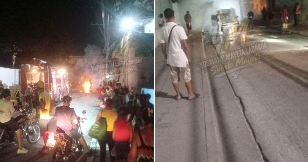 Vehicle Engulfed in Flames in Downtown Santiago de Cuba