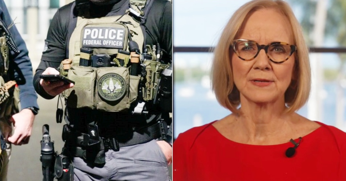 Agente de la policía federal (i) y Alcaldesa de Miami, Eileen Higgins (d) © Collage ICE - YouTubey Screenshot-City of Miami