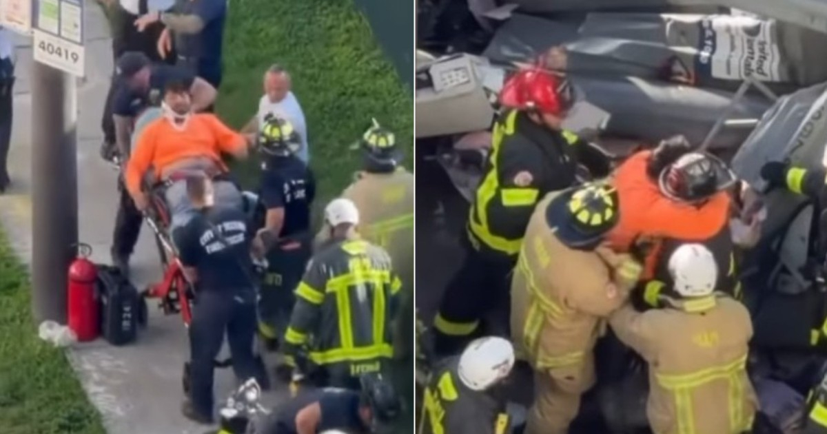 Construction Worker Embraces Firefighter After Rescue from Brickell Crane Collapse