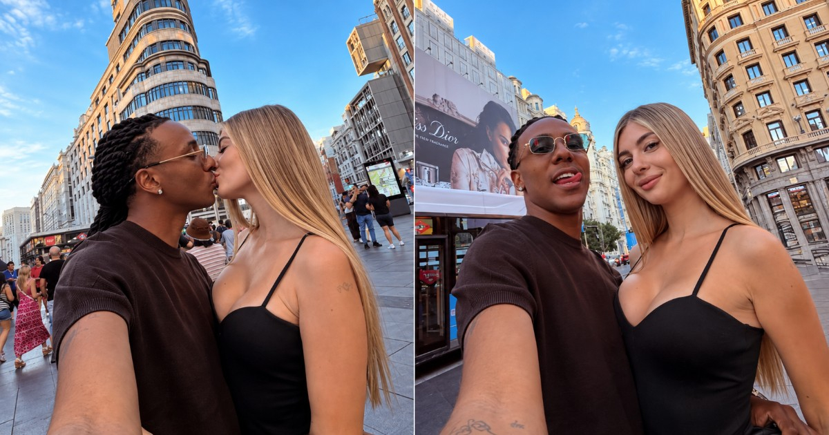 Velito El Bufón Flaunts Romance with Paula on Madrid's Bustling Gran Vía