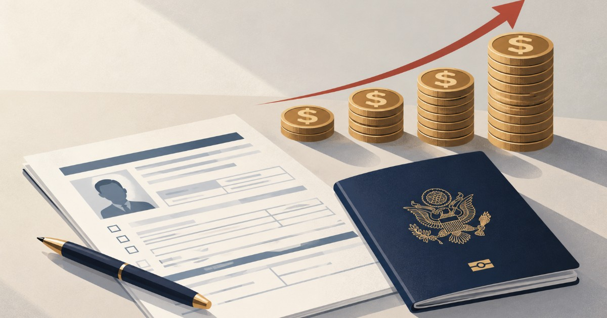 Ilustración sobre el aumento de las tarifas migratorias de USCIS que entrará en vigor el 16 de octubre. © CiberCuba