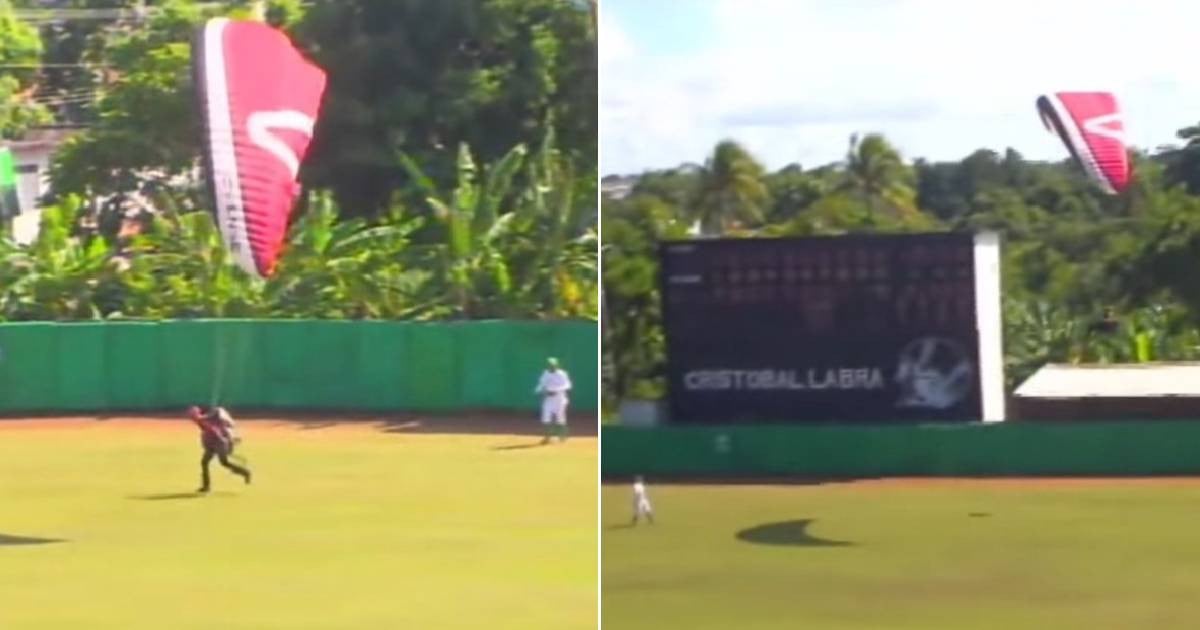 Paraglider Lands on Baseball Field During Game in Cuba's National Series