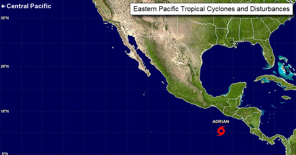 Posición del ciclón Adrián en el Pacífico mexicano © National Hurricane Center