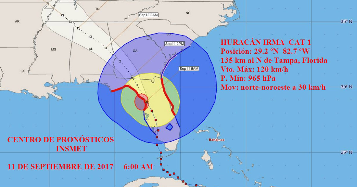 Posición del huracán Irma según los servicios meteorológicos de Cuba © INSMET