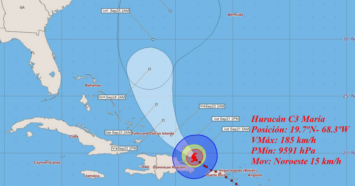 Dirección del huracán María al nordeste de República Dominicana © INSMET