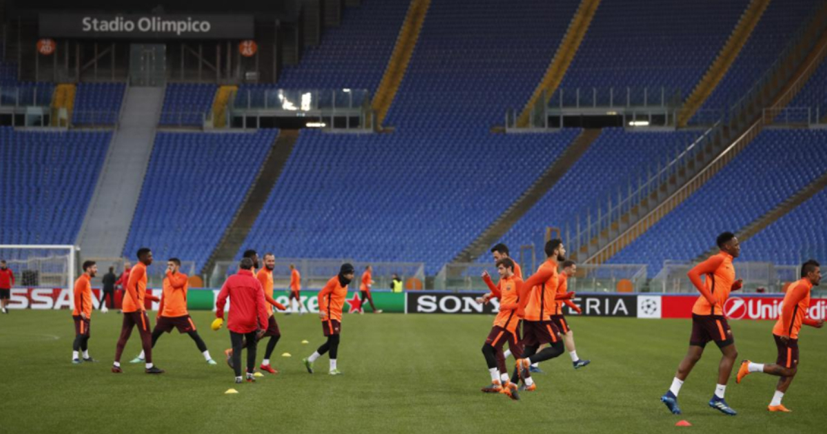 Una escena de los entrenamientos del Barça en el Estadio Olímpico de Roma © Twitter/ FC Barcelona