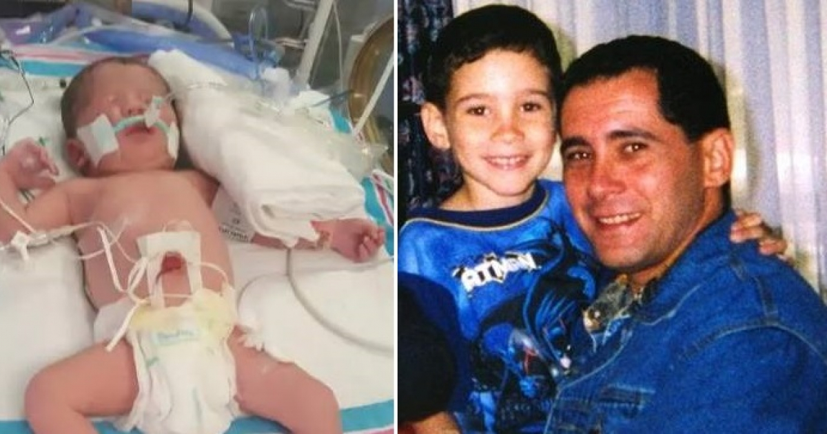 Bebé nacida en Miami (i) y Elián y su padre (d). © Facebook/YoelvisGattorno y Wikipedia