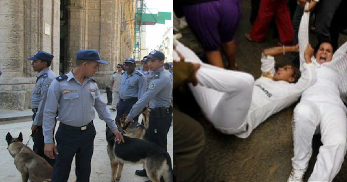 Policías con perros y Damas de Blanco agredidas. © Cubanet