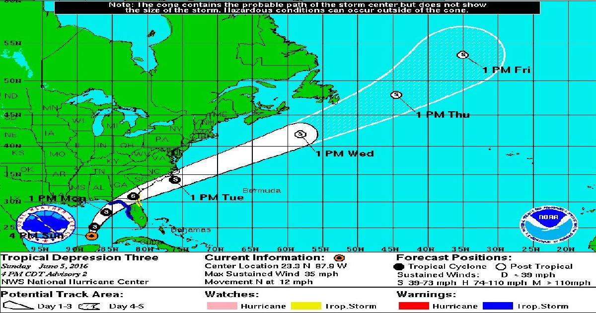  © Avanza hacia la costa noroccidental de Florida una Depresión Tropical