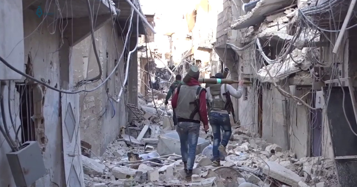 Zona bombardeada de los suburbios de Damasco © Wikipedia
