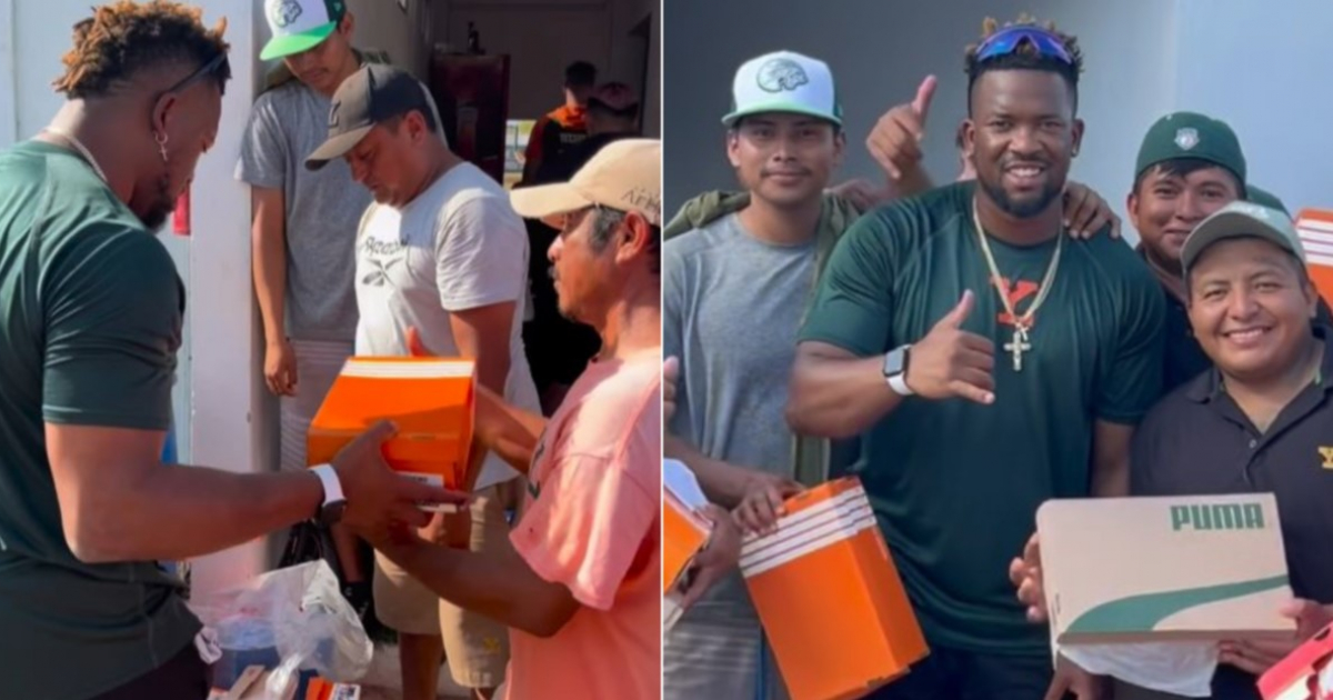 Pelotero cubano Yadir Drake sorprende a equipo de mantenimiento de Los Leones de Yucatán con generoso regalo