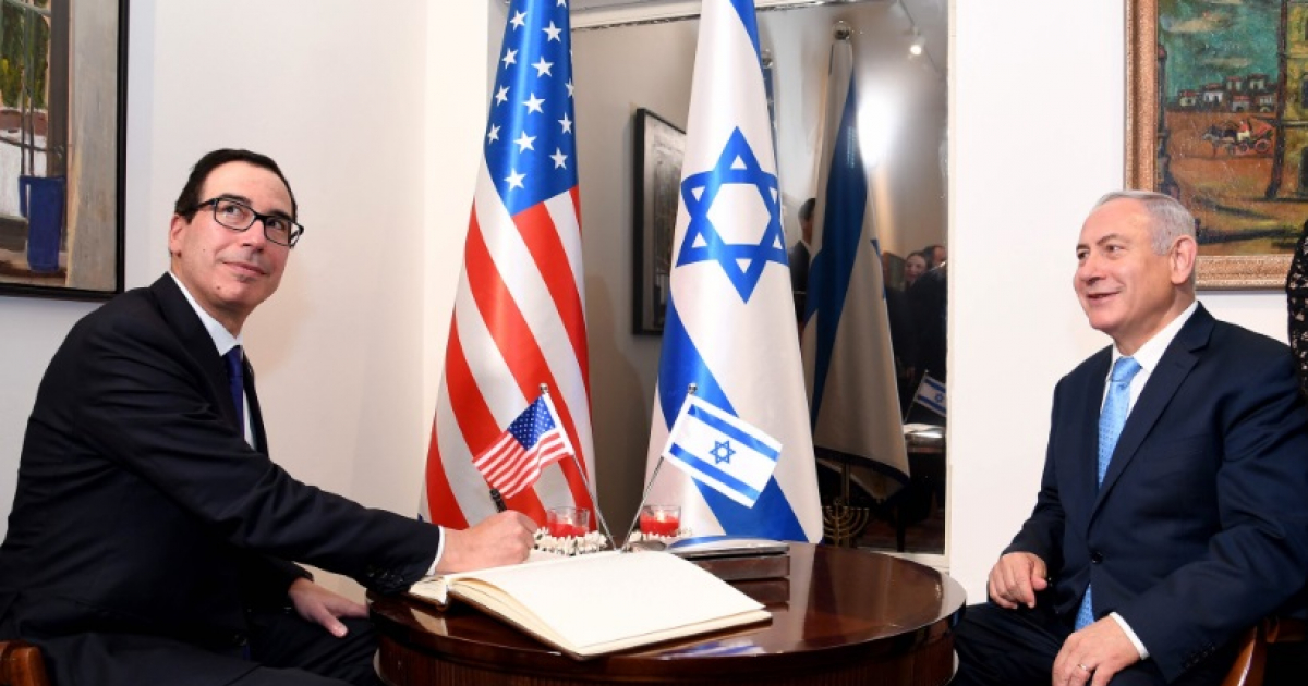 El secretario del Tesoro, Steven Mnuchin, reunido con Benjamin Netanyahu © Twitter / @usembassyjlm