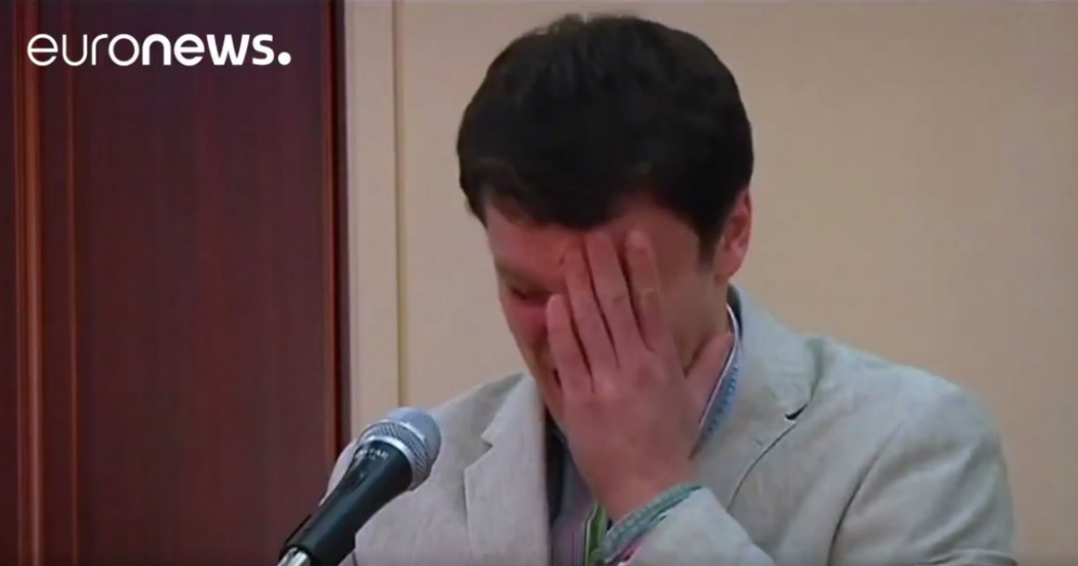 El estudiante Otto Warmbier llorando en Corea del Norte. © Euronews