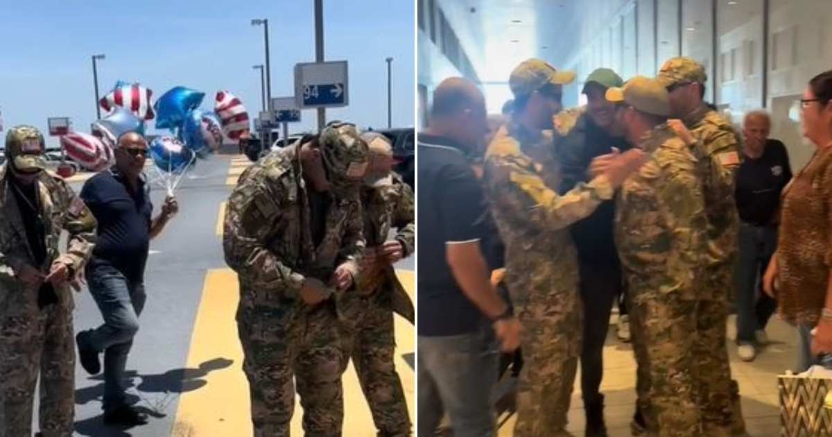 Cubano es recibido en el aeropuerto de Tampa por amigos vestidos de militares estadounidenses