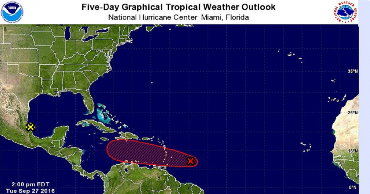 Trayectoria de Onda Tropical con peligro de desarrollo © NOAA/ Screencapture