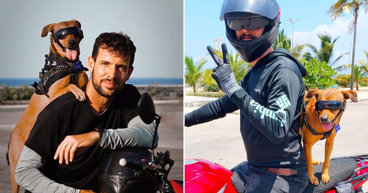 Un cubano y su perro roban miradas viajando en motocicleta por La Habana