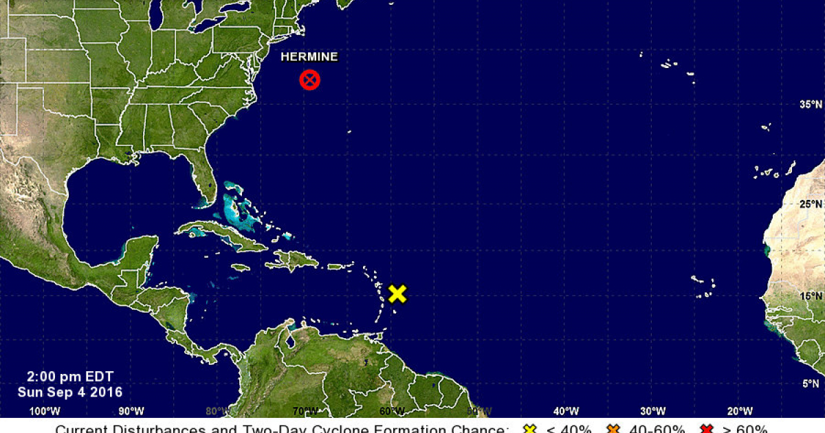 Mapa con la dirección de la tormenta tropical Hermine © Centro Nacional de Huracanes