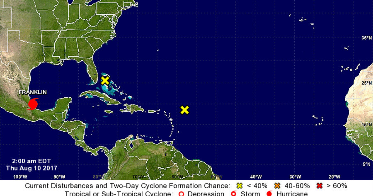 Mapa sobre la dirección y posición del huracán Franklin © Centro Nacional de Huracanes