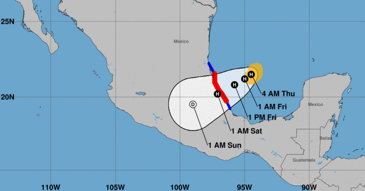 Dirección que mantiene el huracán Katia en el Golfo de México © NOAA