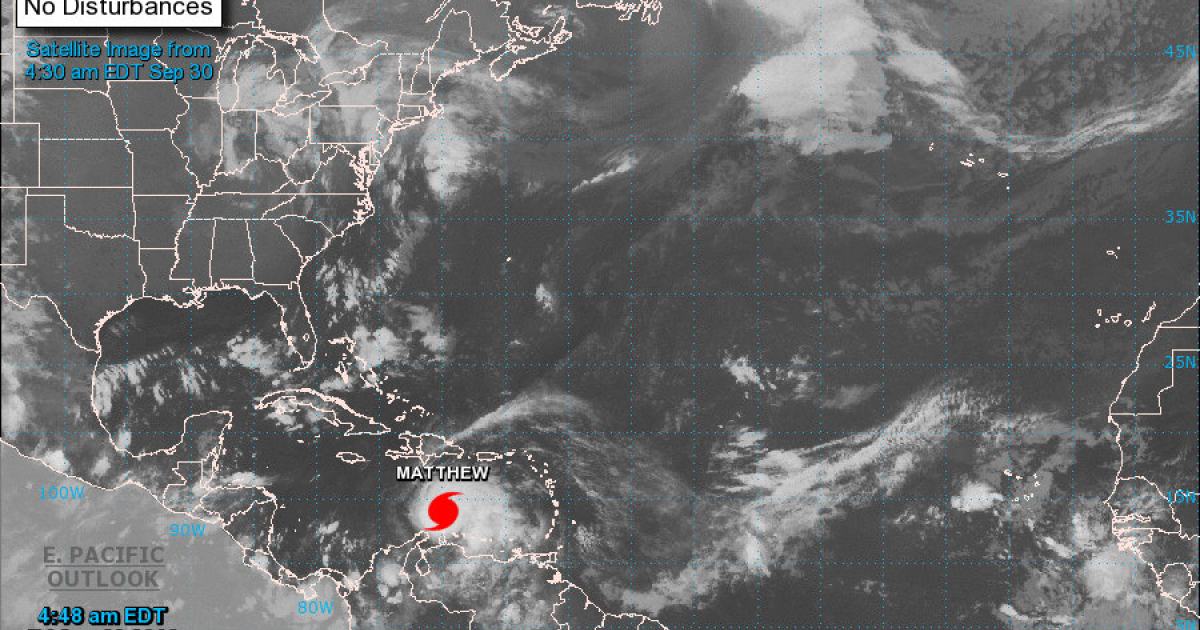 Posición y dirección del huracán Matthew desde una vista espacial © NHC