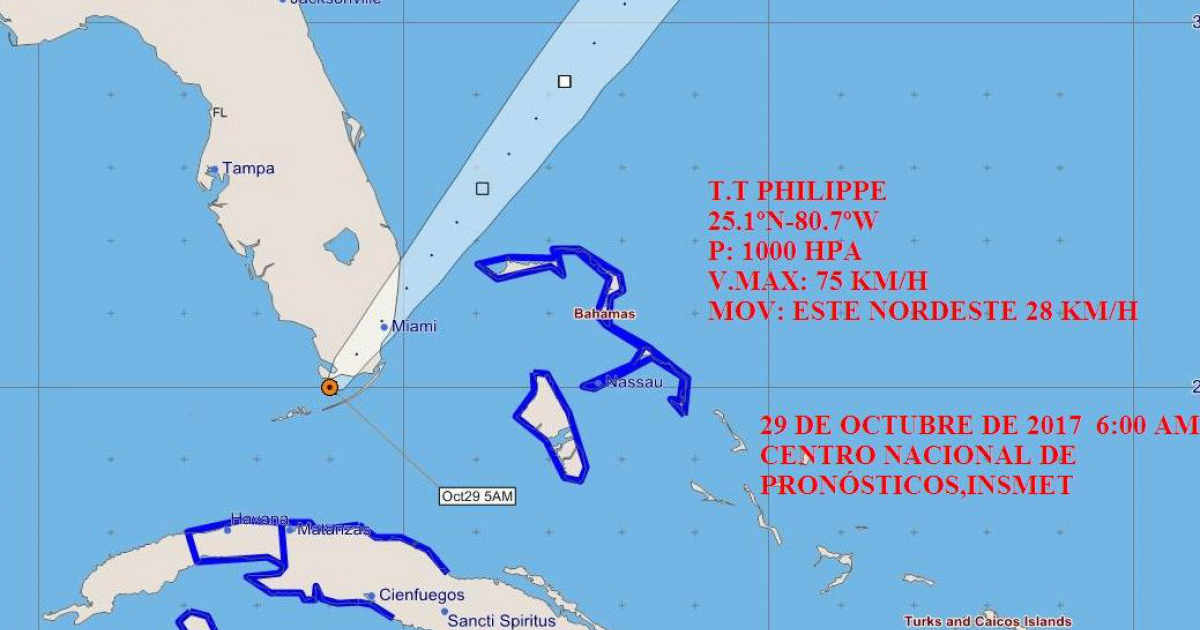 Trayectoria de la tormenta tropical Philippe alejándose de Cuba © INSMET