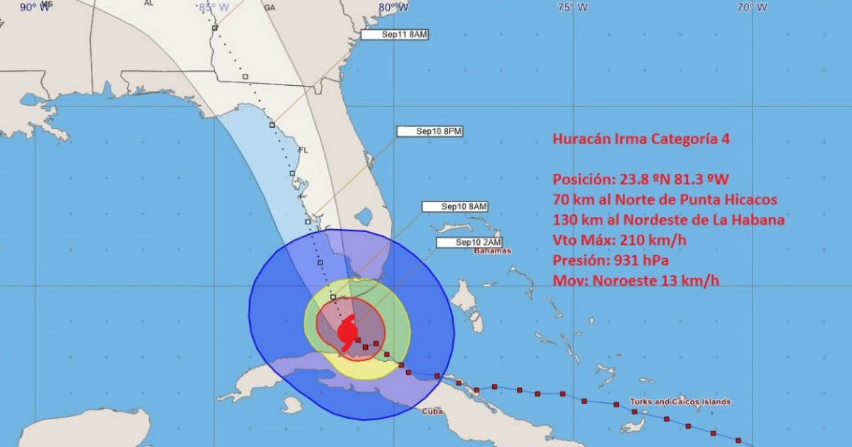 Posición y datos sobre el huracán Irma en su trayecto hacia la Florida © INSMET