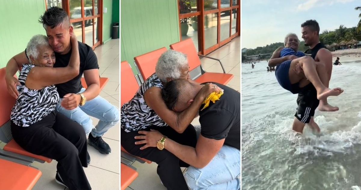 Joven cubano conmueve al reencontrarse con su abuela y llevarla a la playa