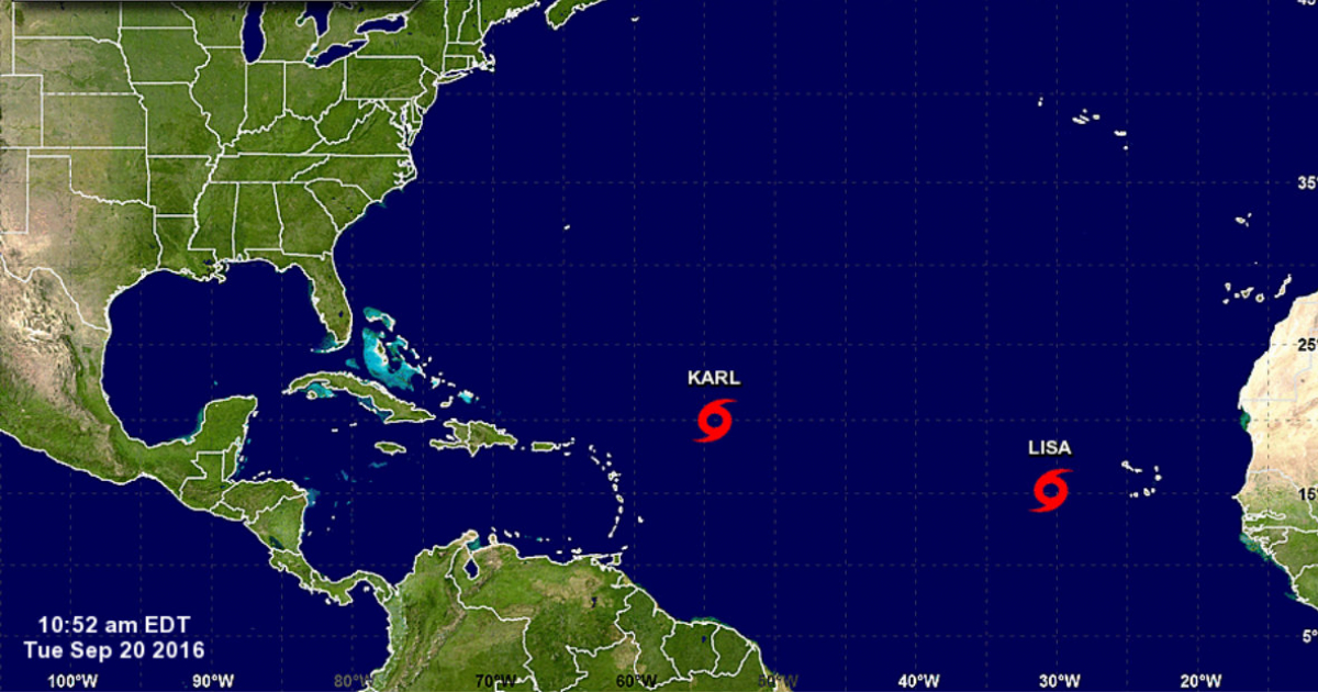 Ubicación de Karl el 20 de septiembre sobre el Atlántico © NHC