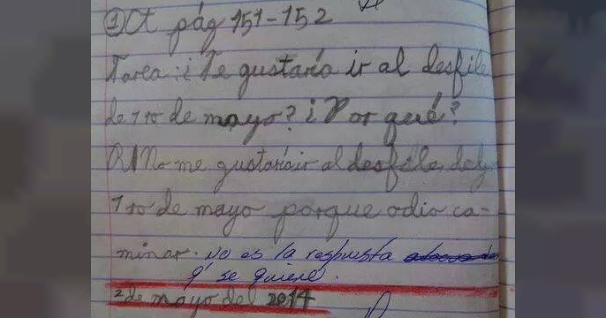Respuesta de un alumno a una maestra en Cuba. © Nicolás Águila.
