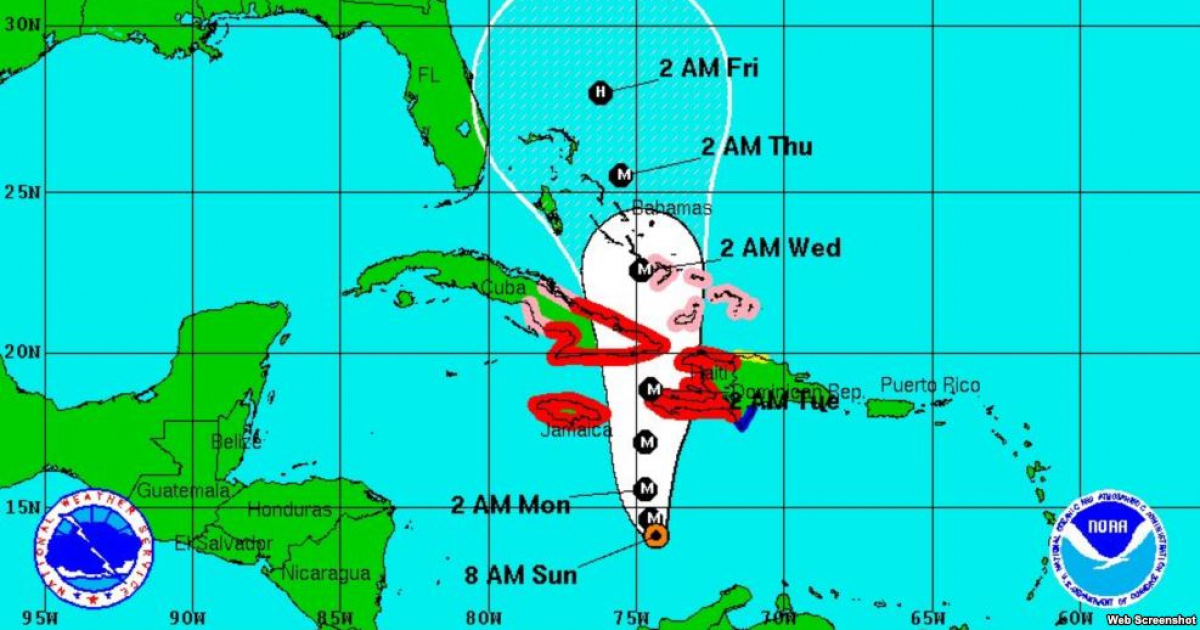 Mapa de la dirección Hermine hacia Cuba © NHC