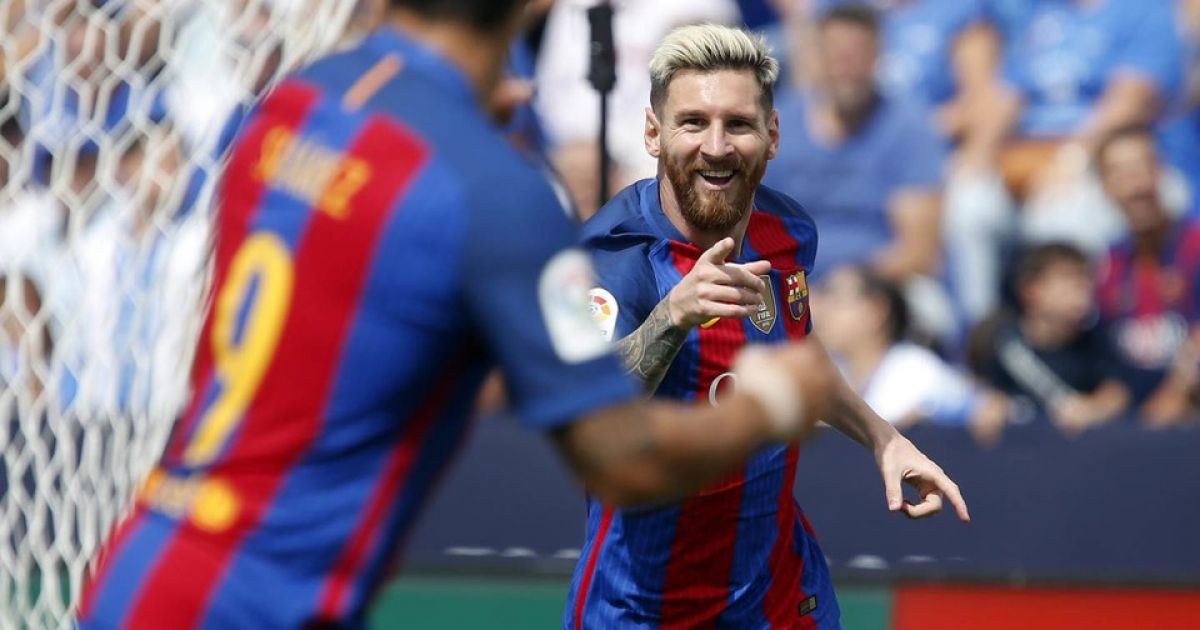 Messi y Luis Suárez celebran uno de los tantos cosechados en Leganés © FC Barcelona / Miguel Ruiz