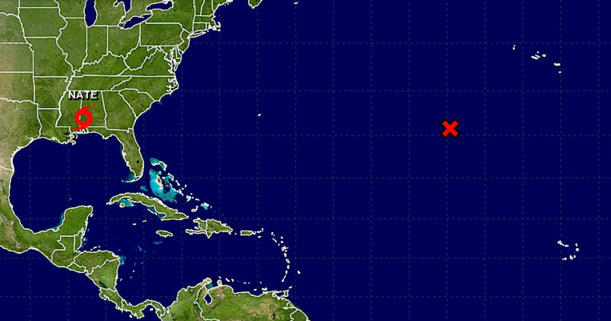 Mapa con la posición del huracán Nate en territorio estadounidense © NOAA