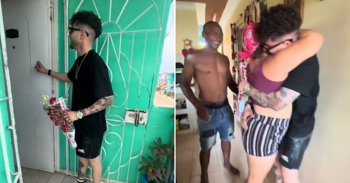 Joven cubano sorprende a su madre con flores en un emotivo reencuentro en Cuba