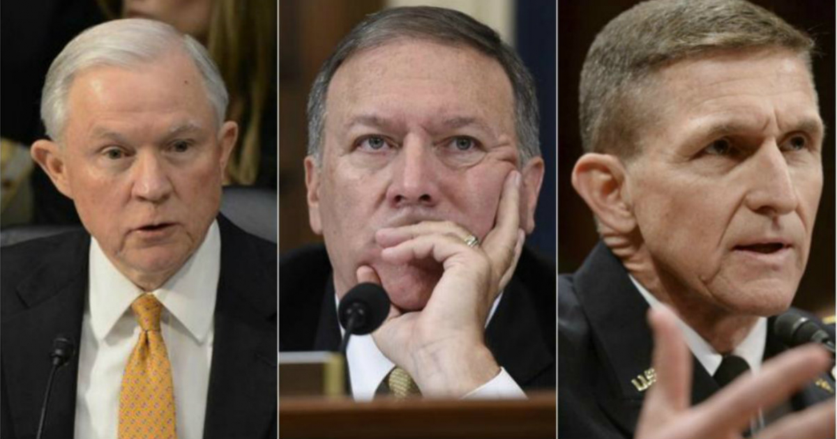 Michael Flynn, Mike Pompeo y Jeff Sessions © La Vanguardia