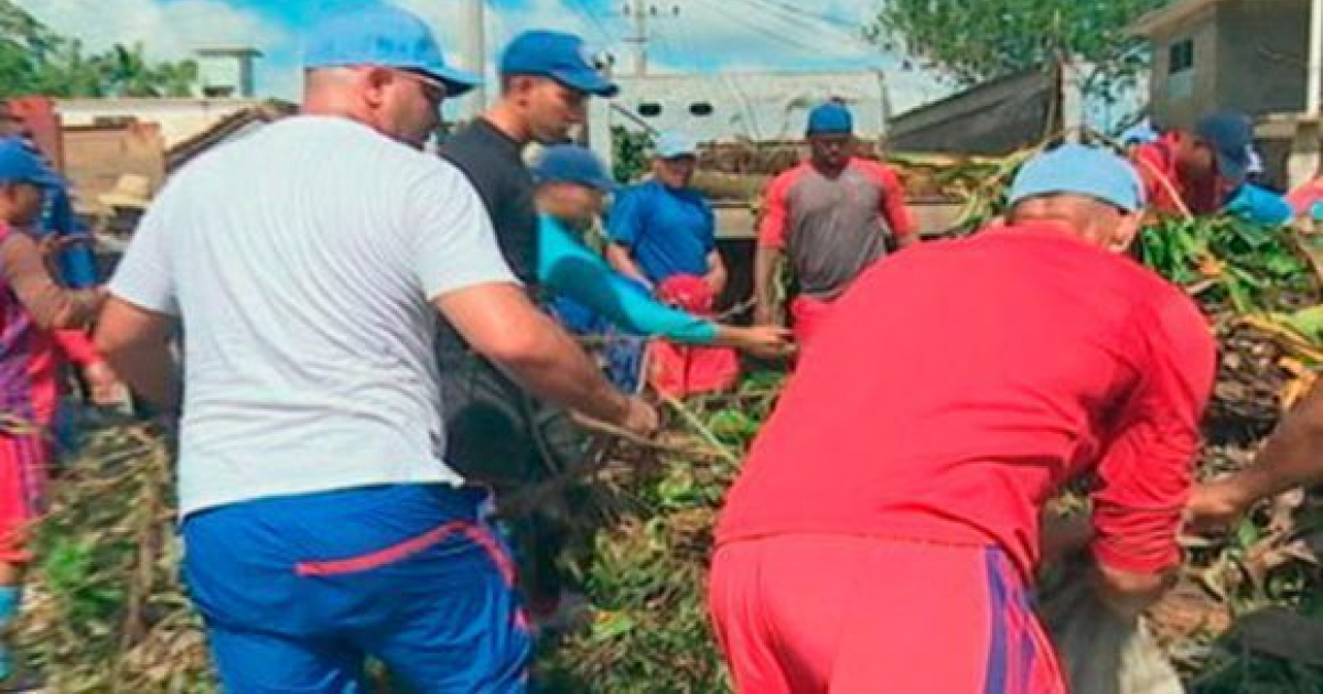 Peloteros ayudando en Ciego de Ávila en las labores de recuperación por Irma © Yaniel Espino / Invasor